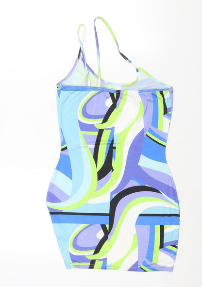 PRETTYLITTLETHING Womens Multicoloured Geometric Polyester Bodycon Size 10 One Shoulder Pullover