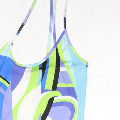 PRETTYLITTLETHING Womens Multicoloured Geometric Polyester Bodycon Size 10 One Shoulder Pullover