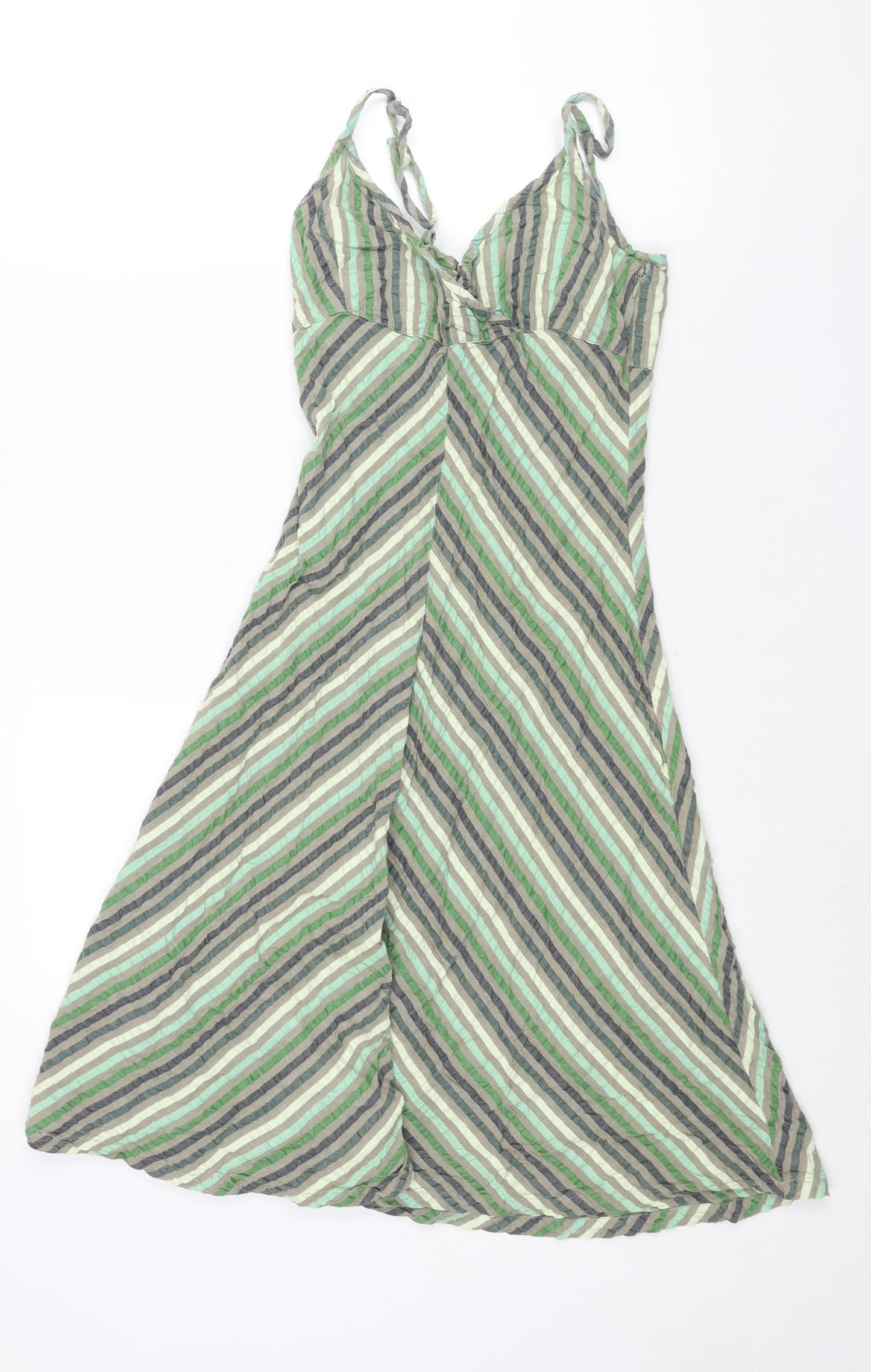 Divided by H&M Womens Green Striped Polyester Sheath Size 10 V-Neck Pullover