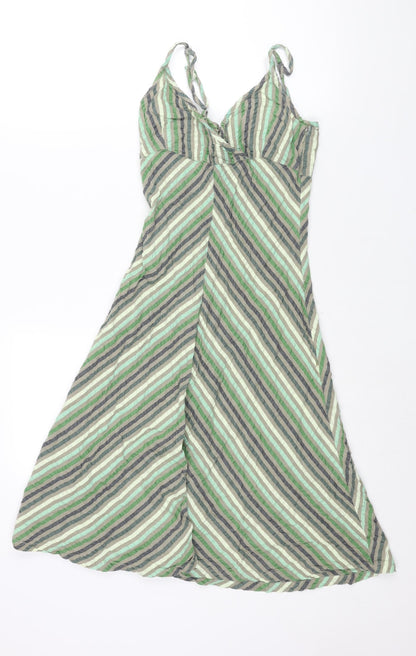 Divided by H&M Womens Green Striped Polyester Sheath Size 10 V-Neck Pullover