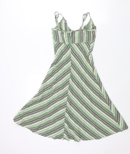 Divided by H&M Womens Green Striped Polyester Sheath Size 10 V-Neck Pullover