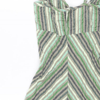 Divided by H&M Womens Green Striped Polyester Sheath Size 10 V-Neck Pullover