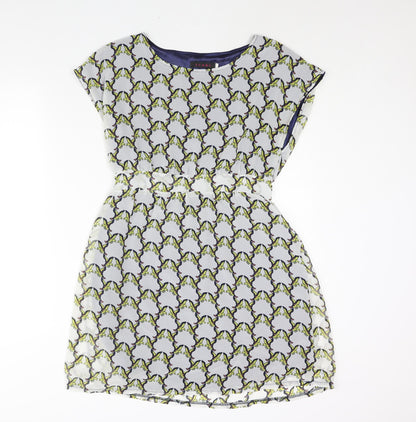 Tenki Womens Multicoloured Geometric Polyester Shift Size 12 Boat Neck Pullover - Belted Bird Print