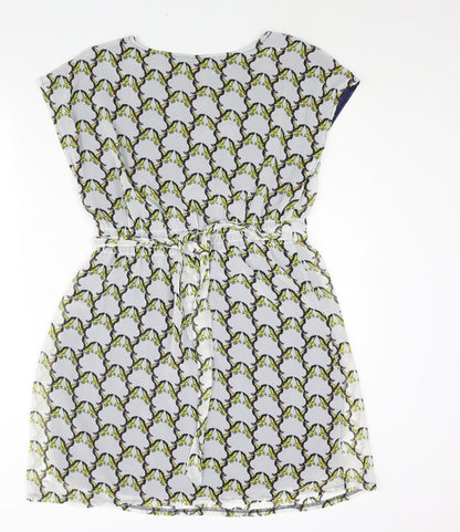 Tenki Womens Multicoloured Geometric Polyester Shift Size 12 Boat Neck Pullover - Belted Bird Print