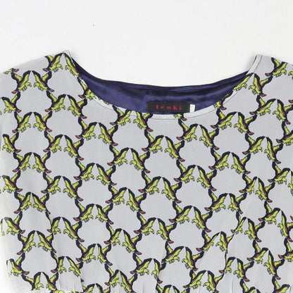 Tenki Womens Multicoloured Geometric Polyester Shift Size 12 Boat Neck Pullover - Belted Bird Print