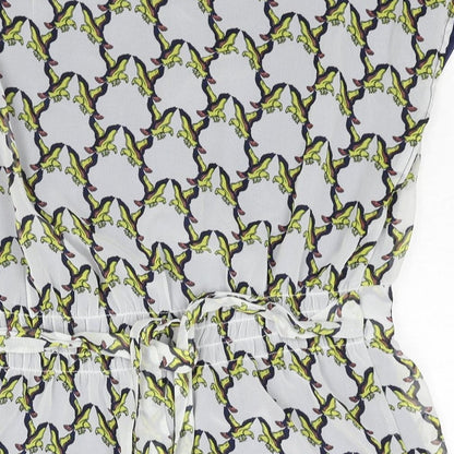 Tenki Womens Multicoloured Geometric Polyester Shift Size 12 Boat Neck Pullover - Belted Bird Print