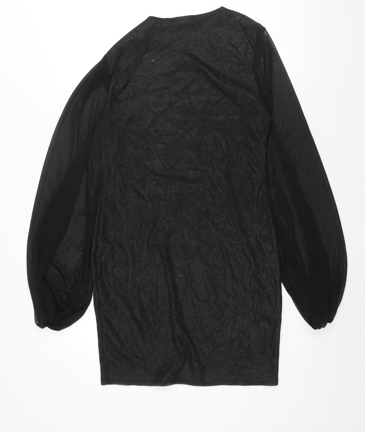 PRETTYLITTLETHING Womens Black Polyester Bodycon Size 10 Round Neck Pullover - Mesh Sleeve