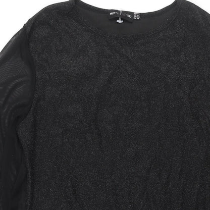 PRETTYLITTLETHING Womens Black Polyester Bodycon Size 10 Round Neck Pullover - Mesh Sleeve
