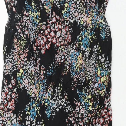 Warehouse Womens Black Floral Cotton Mini Size 6 Boat Neck Zip