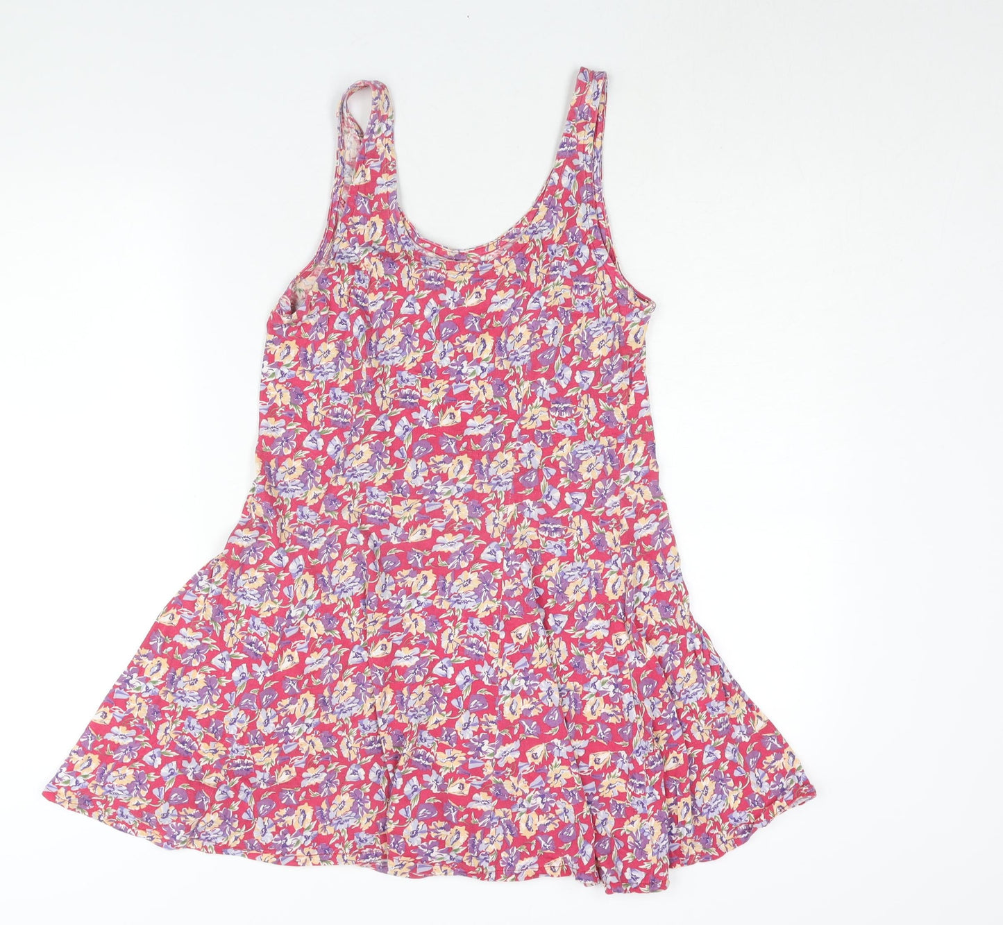 C&A Womens Pink Floral Cotton A-Line Size 14 Scoop Neck Pullover