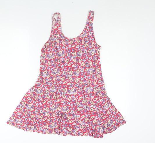 C&A Womens Pink Floral Cotton A-Line Size 14 Scoop Neck Pullover