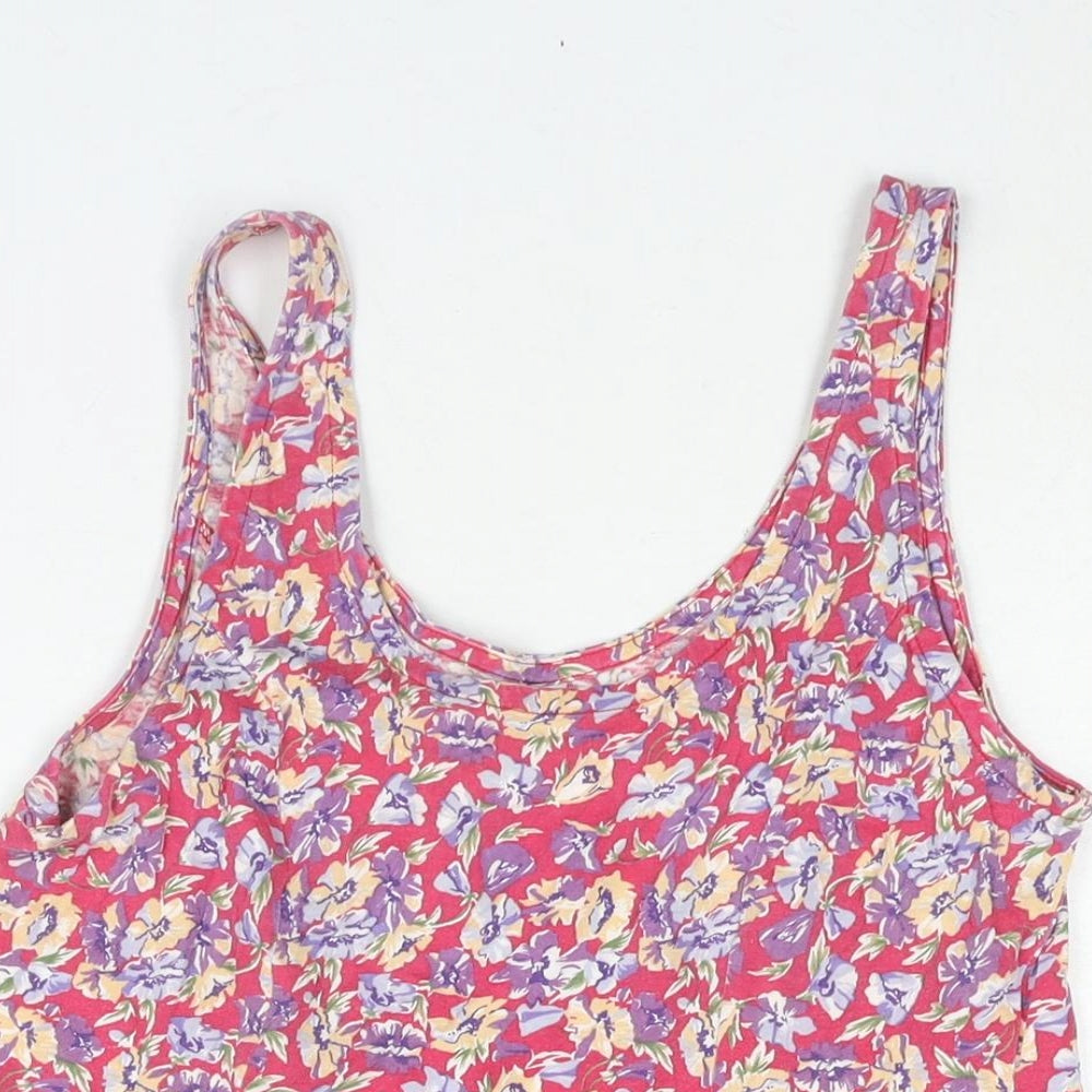 C&A Womens Pink Floral Cotton A-Line Size 14 Scoop Neck Pullover