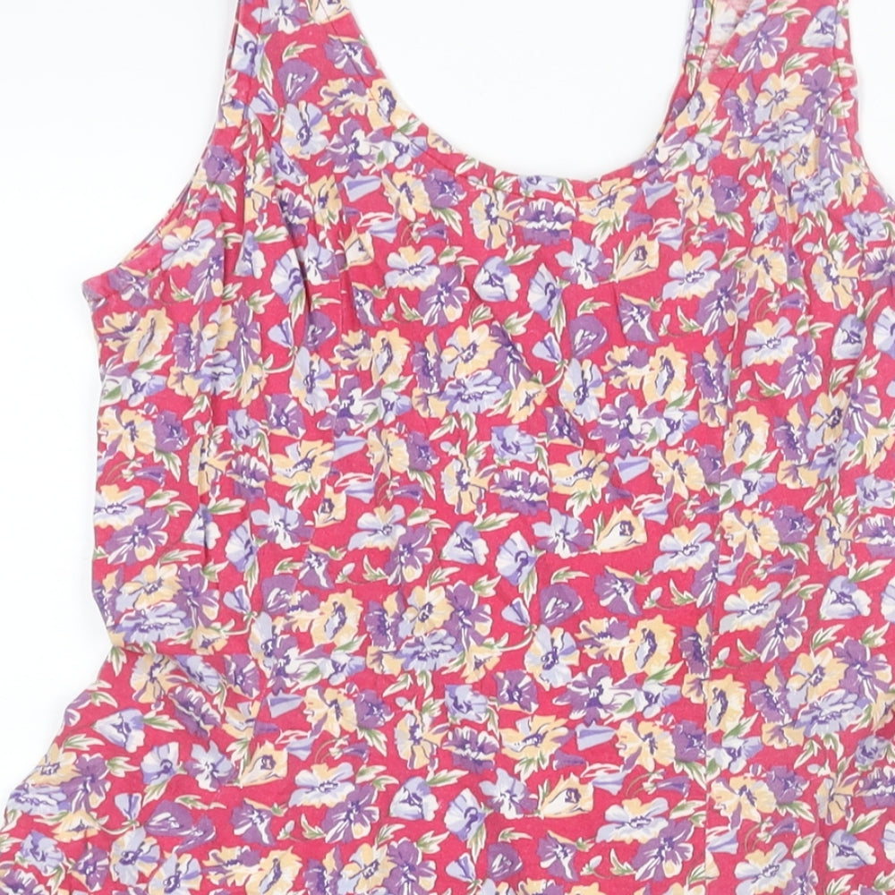 C&A Womens Pink Floral Cotton A-Line Size 14 Scoop Neck Pullover