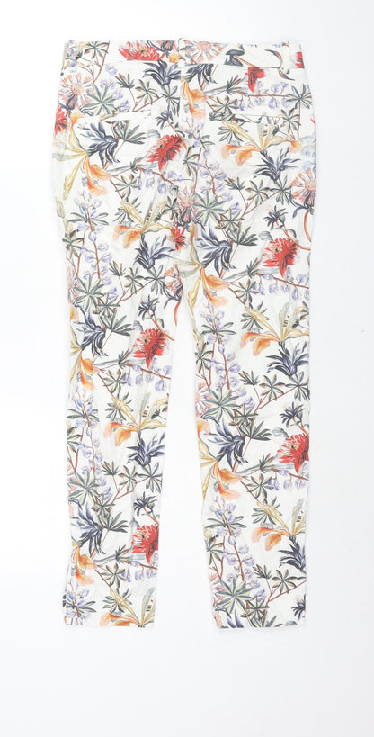 Zara Womens Multicoloured Floral Cotton Trousers Size XS L26 in Regular Zip