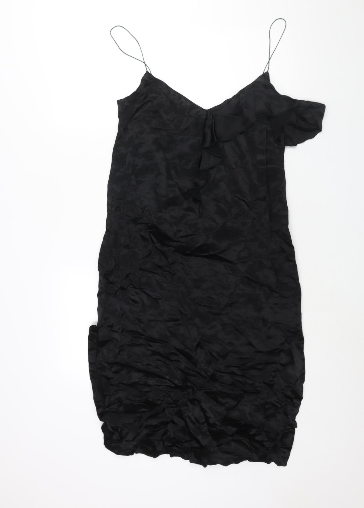 Zara Womens Black Viscose Shift Size M Scoop Neck Pullover - Frill Side Slits
