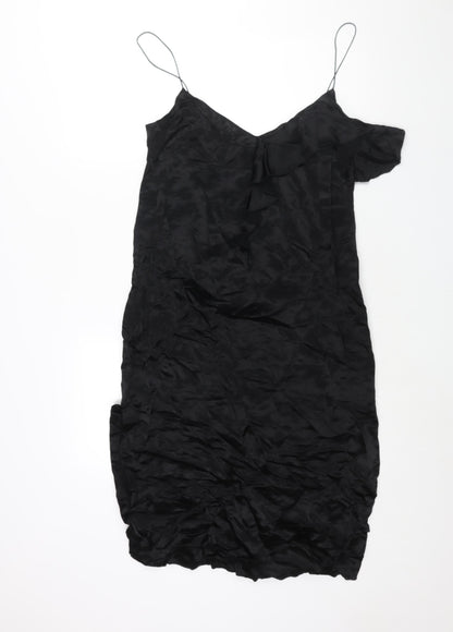Zara Womens Black Viscose Shift Size M Scoop Neck Pullover - Frill Side Slits