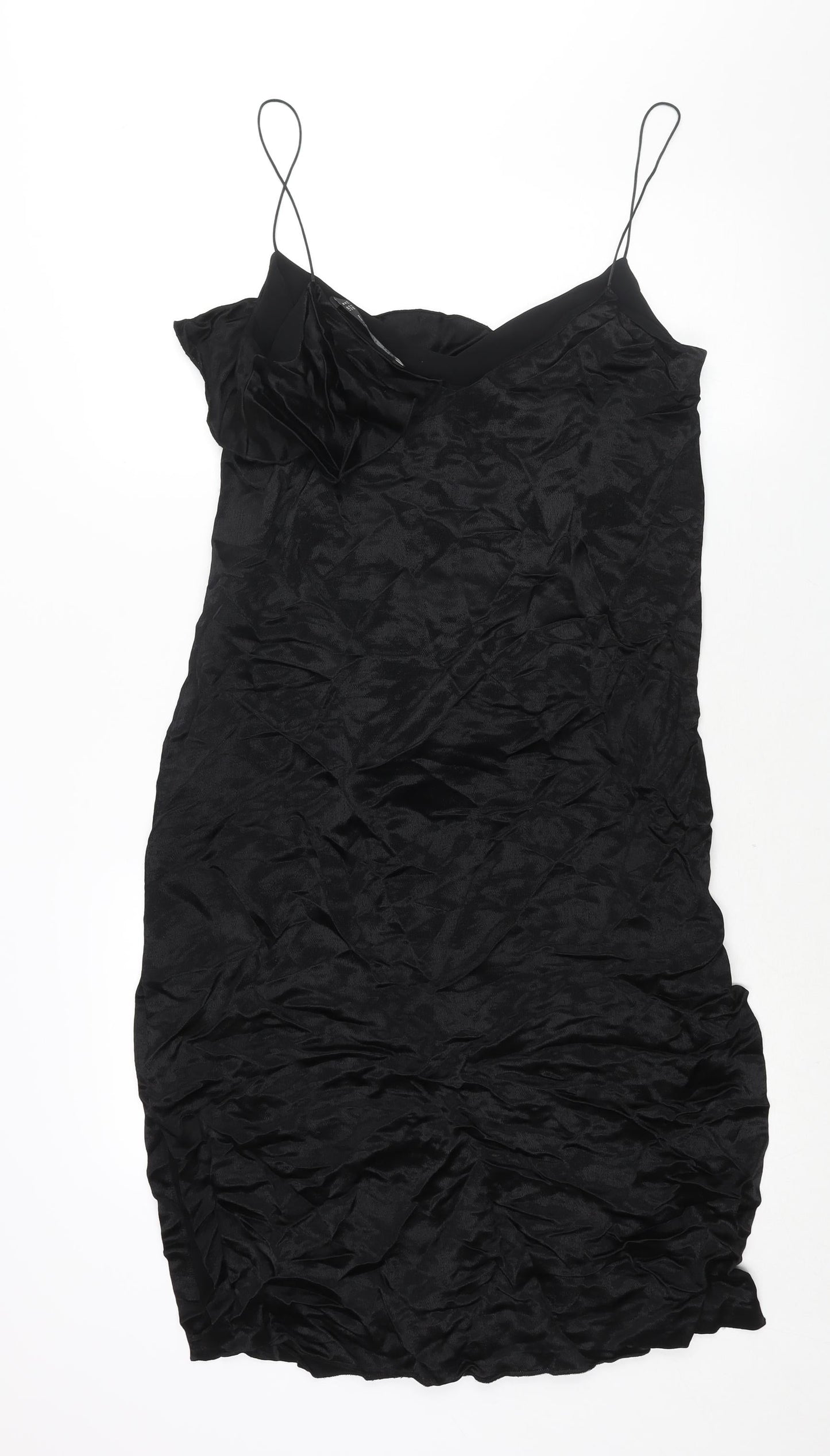 Zara Womens Black Viscose Shift Size M Scoop Neck Pullover - Frill Side Slits