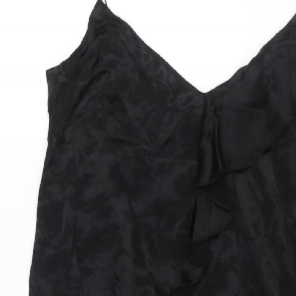 Zara Womens Black Viscose Shift Size M Scoop Neck Pullover - Frill Side Slits