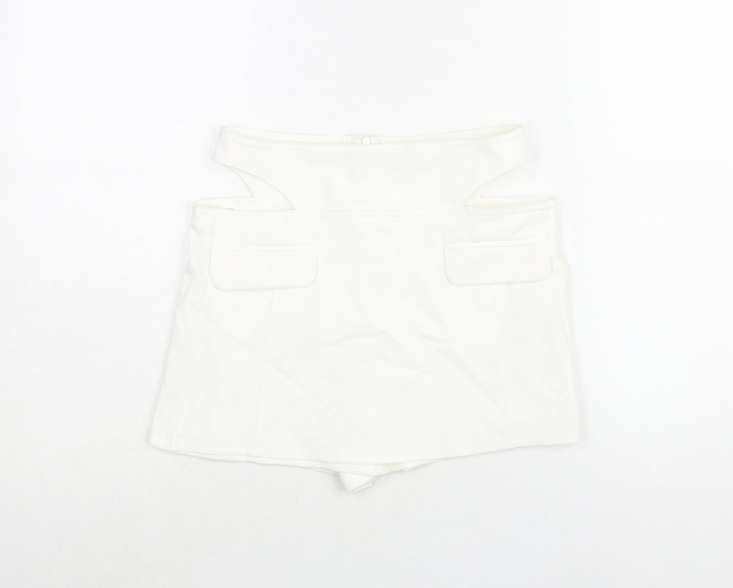 Bershka Womens White Polyester Skort Skirt Size 8 Zip - Cut Out