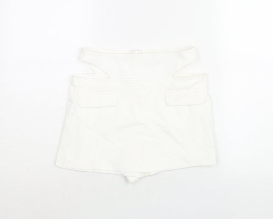Bershka Womens White Polyester Skort Skirt Size 8 Zip - Cut Out