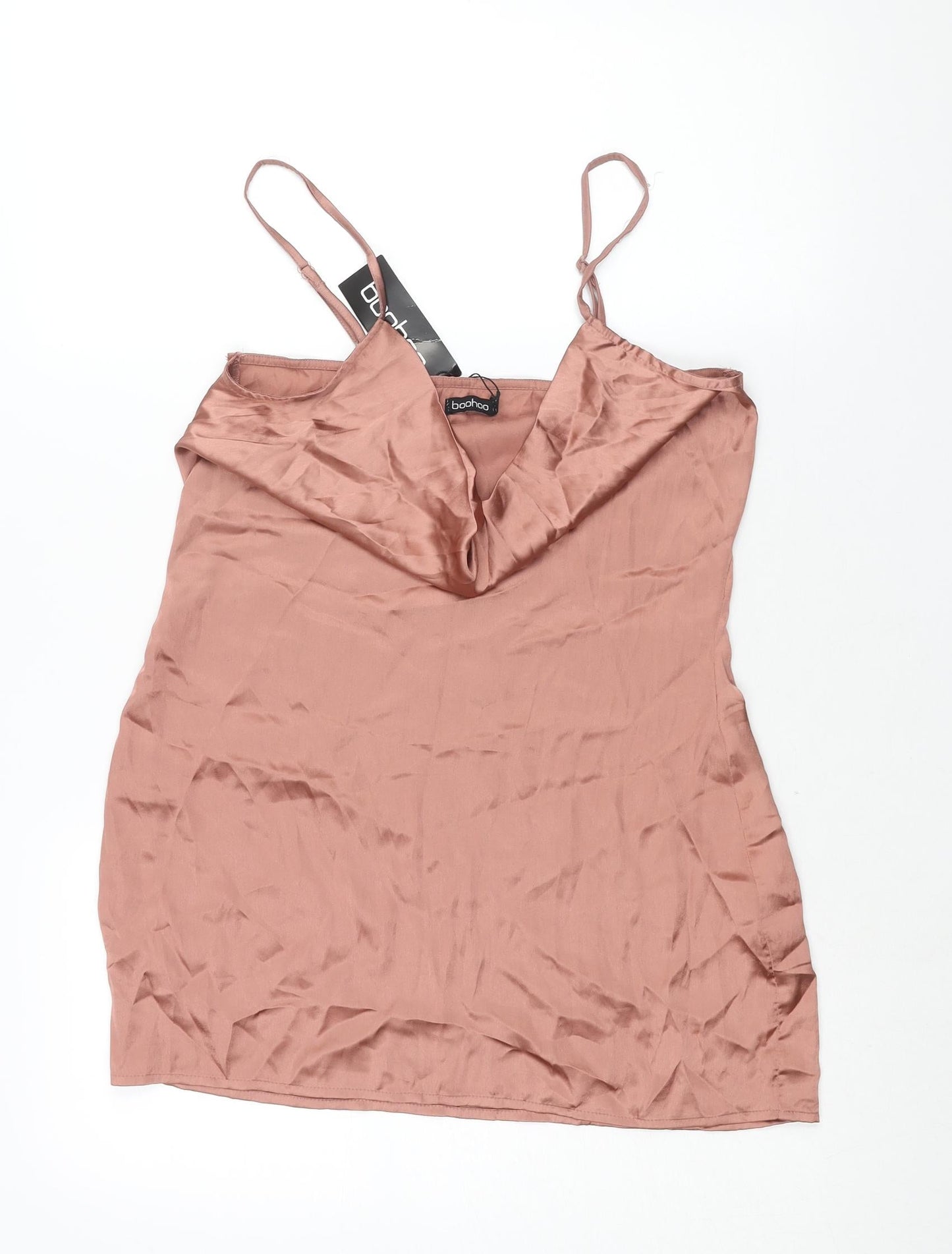 Boohoo Womens Pink Polyester Mini Size 10 Cowl Neck Pullover