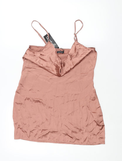 Boohoo Womens Pink Polyester Mini Size 10 Cowl Neck Pullover