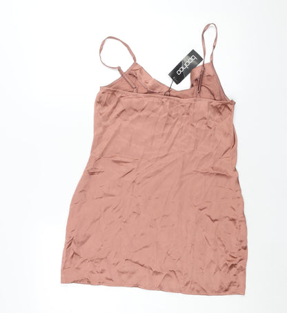 Boohoo Womens Pink Polyester Mini Size 10 Cowl Neck Pullover