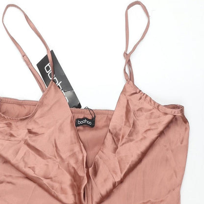 Boohoo Womens Pink Polyester Mini Size 10 Cowl Neck Pullover