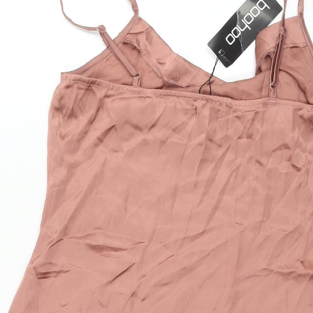 Boohoo Womens Pink Polyester Mini Size 10 Cowl Neck Pullover