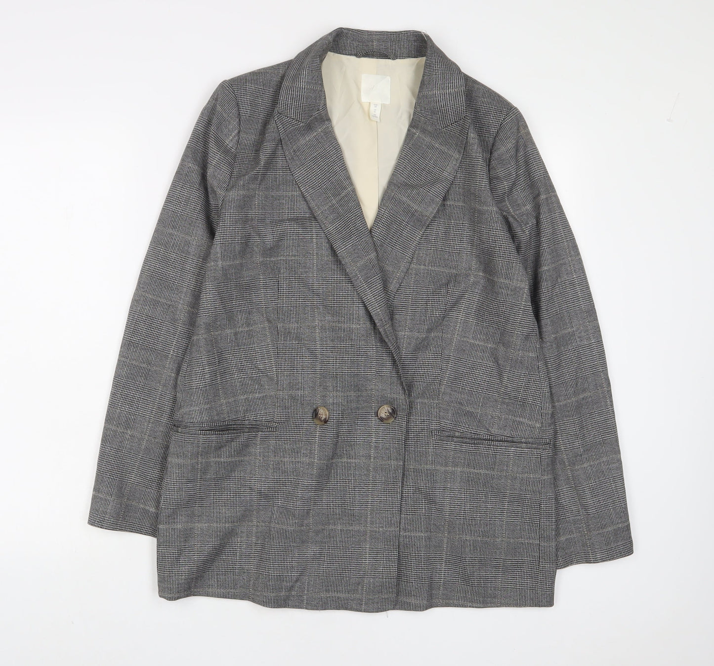 H&M Womens Grey Plaid Jacket Blazer Size 10 Button