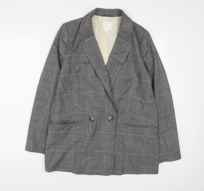 H&M Womens Grey Plaid Jacket Blazer Size 10 Button