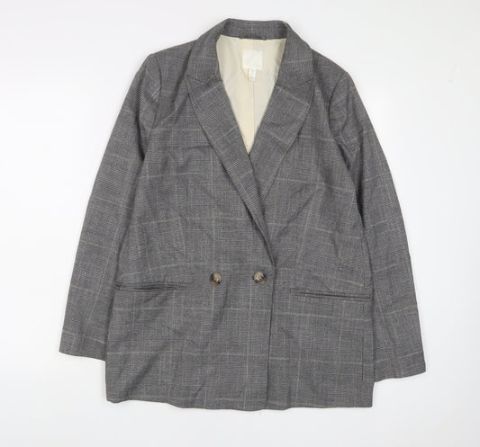 H&M Womens Grey Plaid Jacket Blazer Size 10 Button
