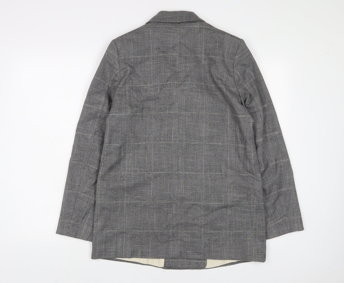 H&M Womens Grey Plaid Jacket Blazer Size 10 Button