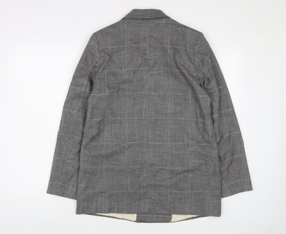 H&M Womens Grey Plaid Jacket Blazer Size 10 Button