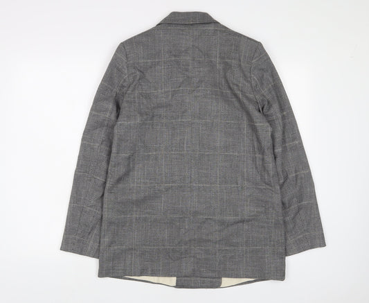 H&M Womens Grey Plaid Jacket Blazer Size 10 Button