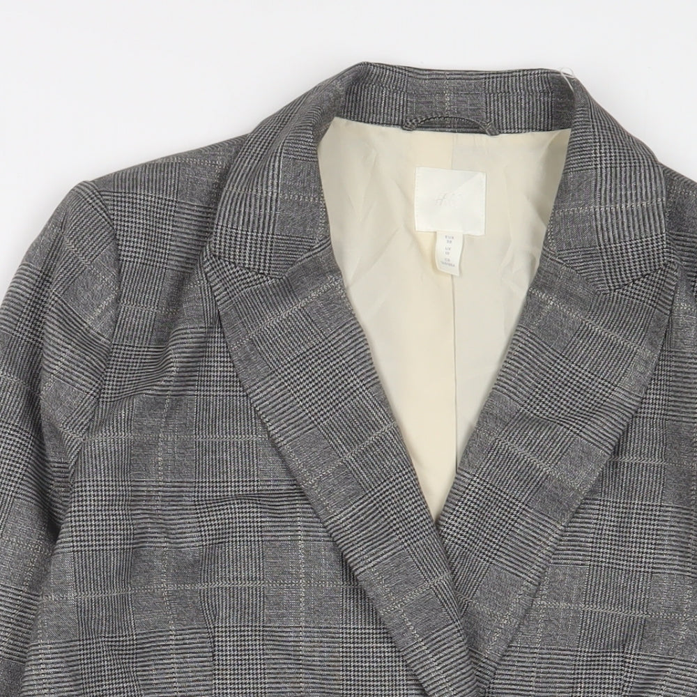 H&M Womens Grey Plaid Jacket Blazer Size 10 Button