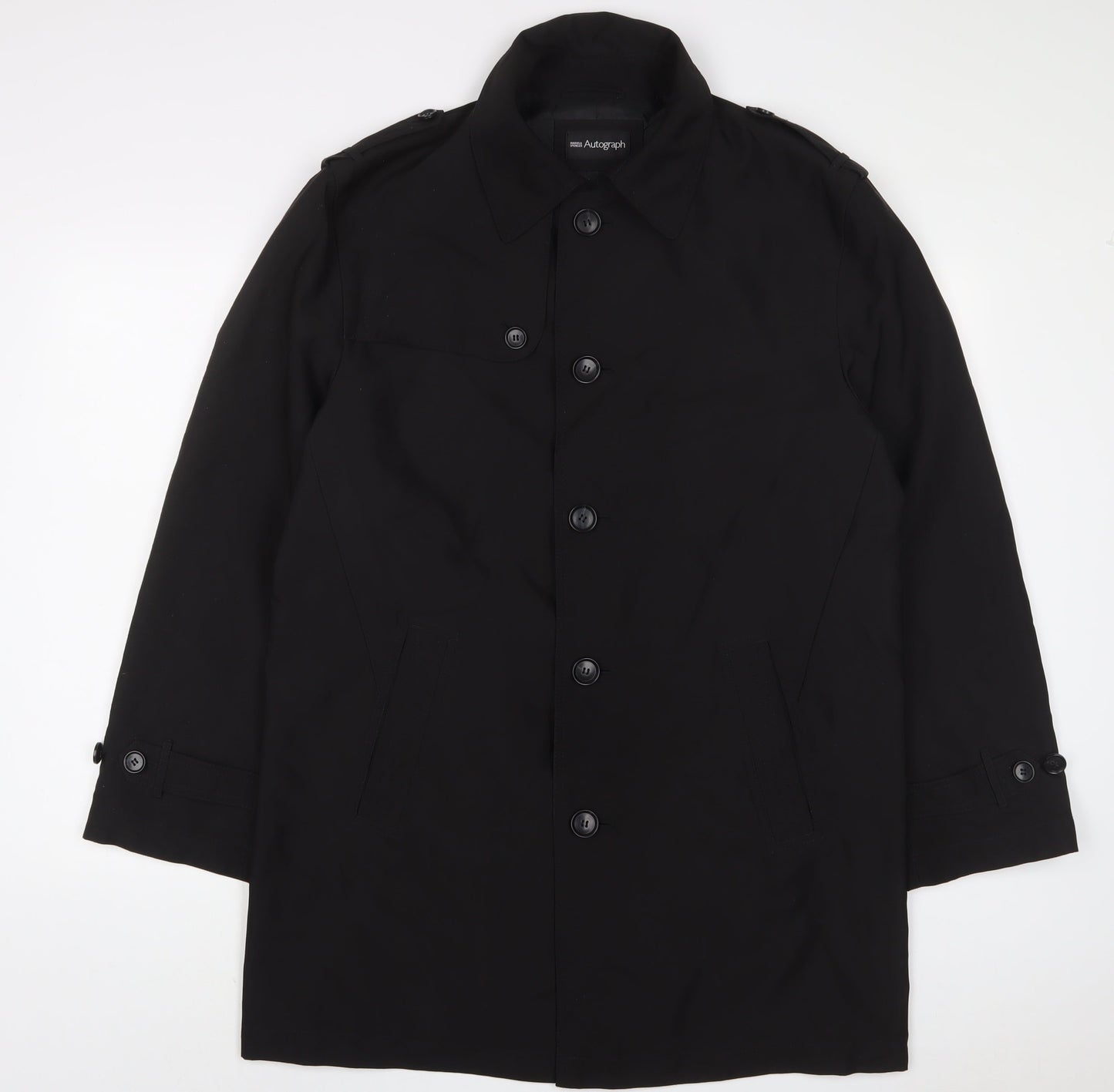 Autograph Mens Black Overcoat Coat Size M Button