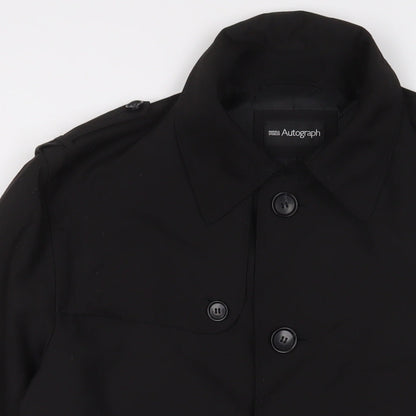 Autograph Mens Black Overcoat Coat Size M Button