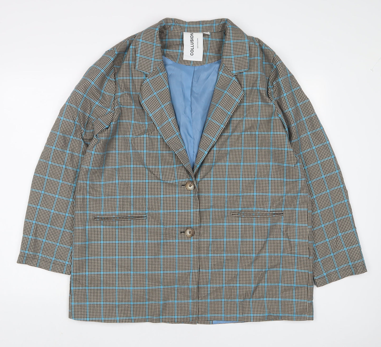 COLLUSION Womens Black Plaid Jacket Blazer Size 14 Button
