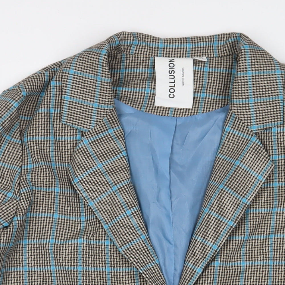 COLLUSION Womens Black Plaid Jacket Blazer Size 14 Button