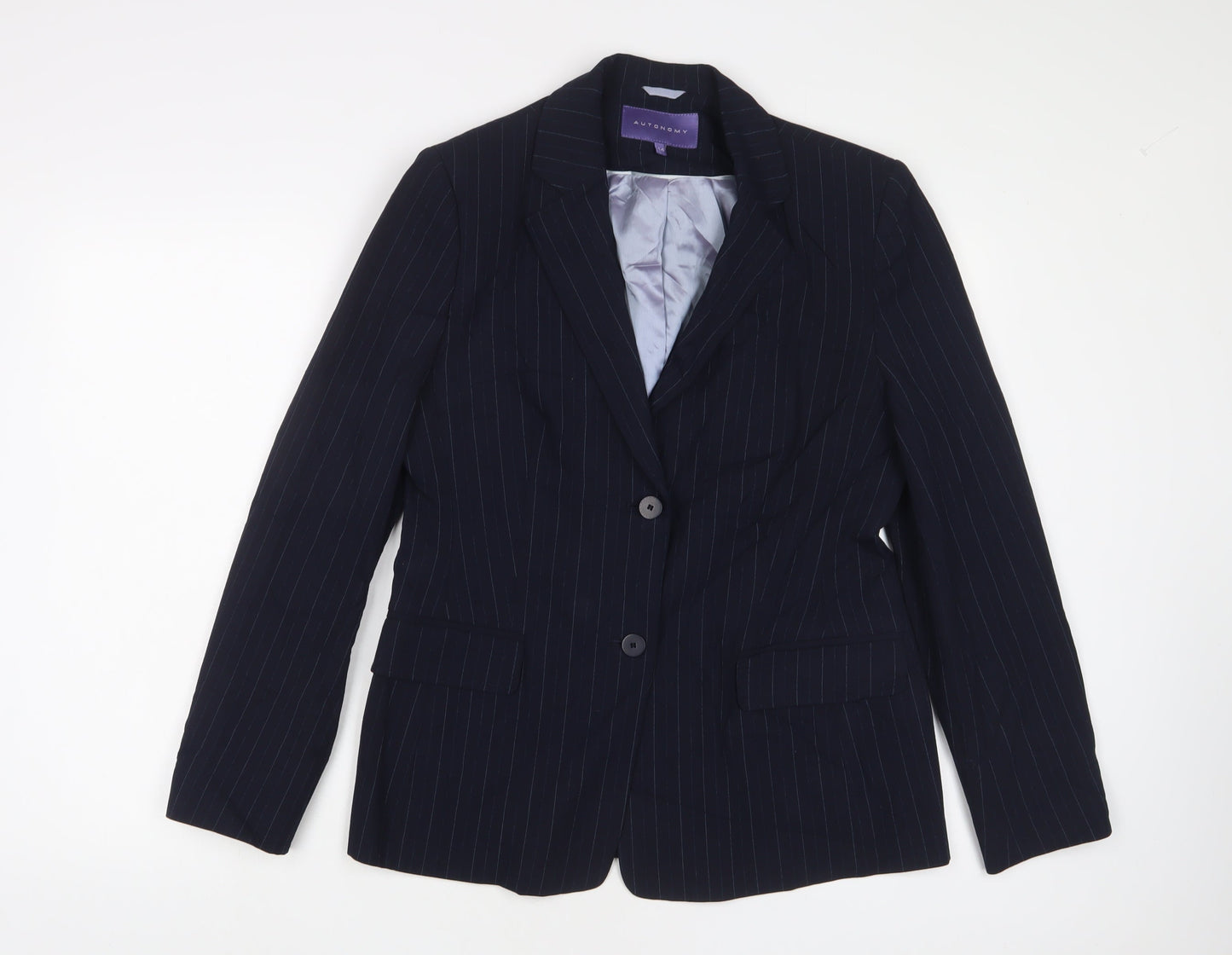 Autonomy Womens Blue Striped Jacket Blazer Size 14 Button