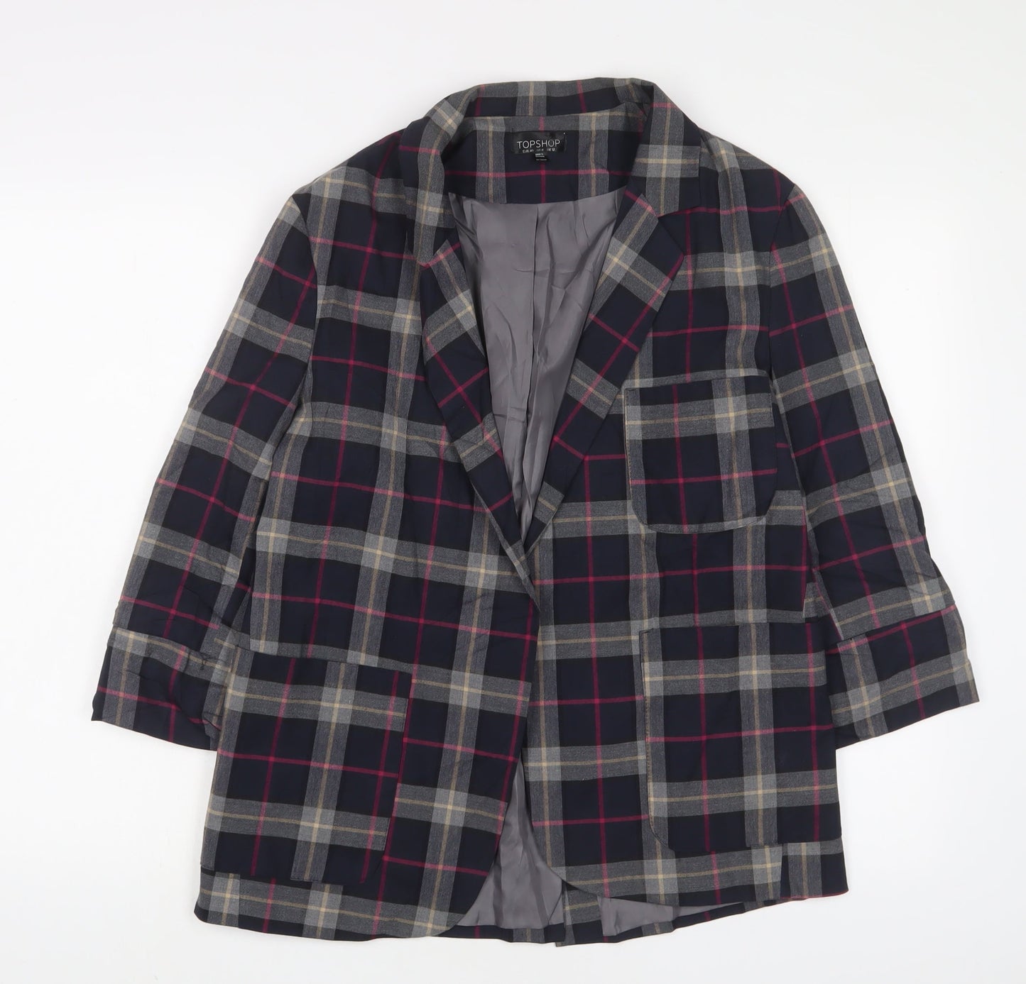 Topshop Womens Multicoloured Plaid Jacket Blazer Size 12 - Open