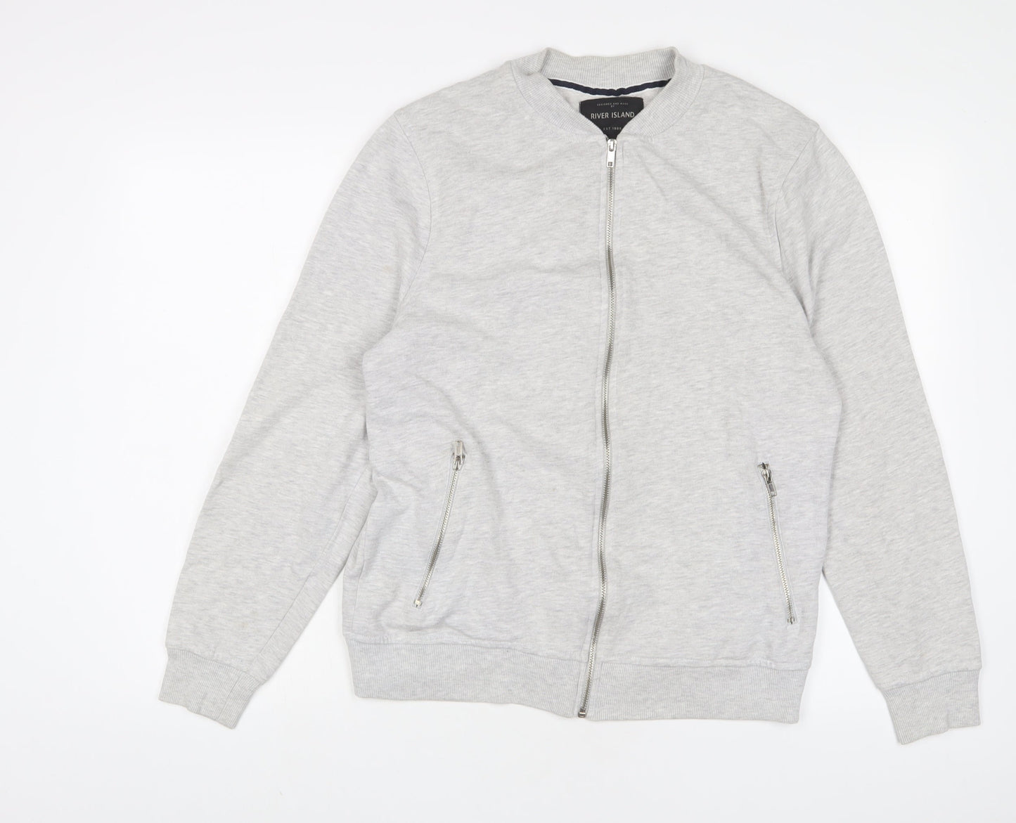 Mens UK Size M River Island Grey Full Zip Sweatshirt
