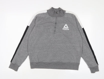 Reebok Womens Grey Cotton Pullover Sweatshirt Size M Zip - Logo