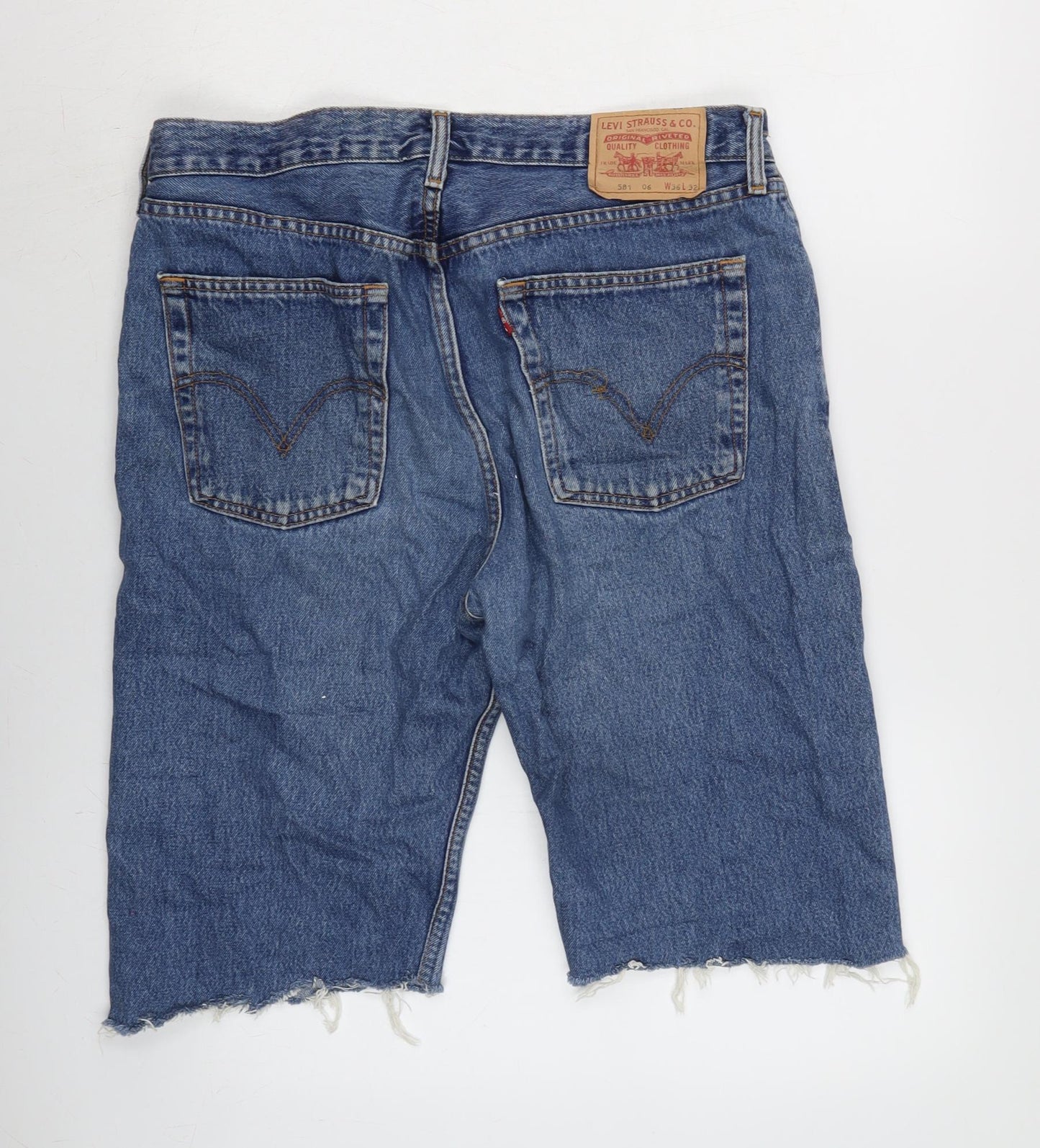 Levi's Mens Blue Cotton Bermuda Shorts Size 34 in L12 in Regular Zip - Raw Hem