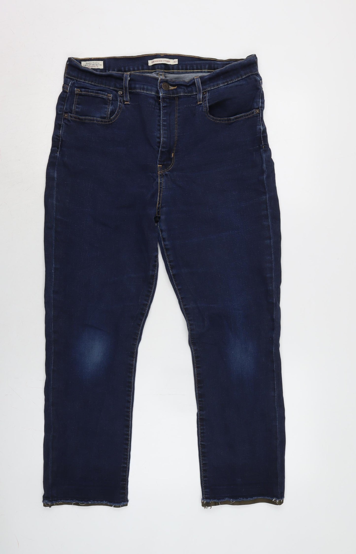 Levis Womens Blue Cotton Blend Straight Jeans Size 30 in L26 in Regular Zip - Raw / tape effect hem.