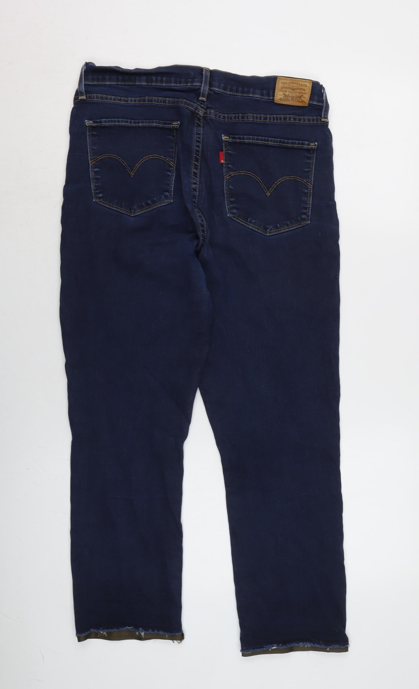 Levis Womens Blue Cotton Blend Straight Jeans Size 30 in L26 in Regular Zip - Raw / tape effect hem.