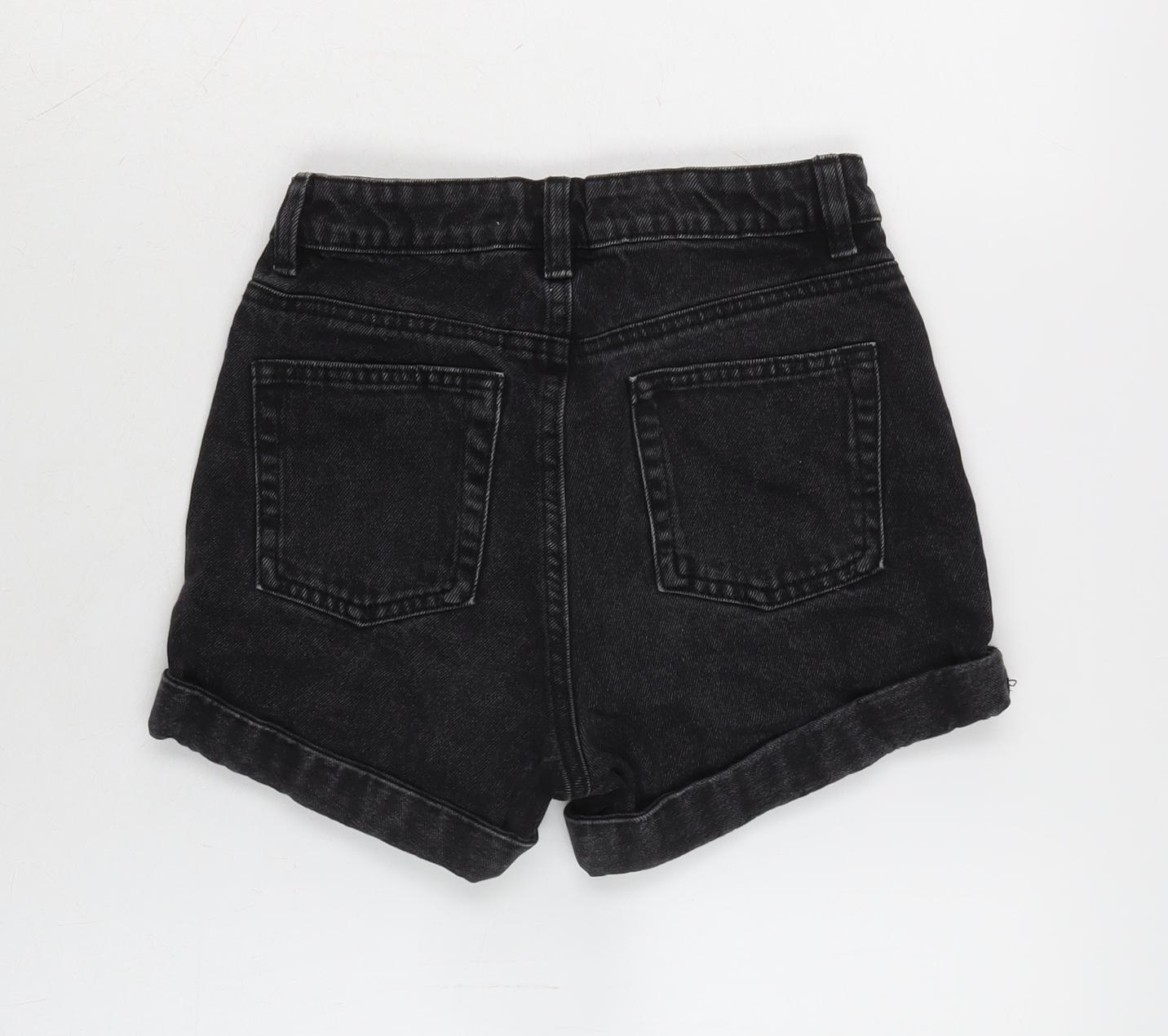 Denim & Co. Girls Black Cotton Boyfriend Shorts Size 9-10 Years Regular Zip