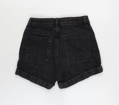 Denim & Co. Girls Black Cotton Boyfriend Shorts Size 9-10 Years Regular Zip