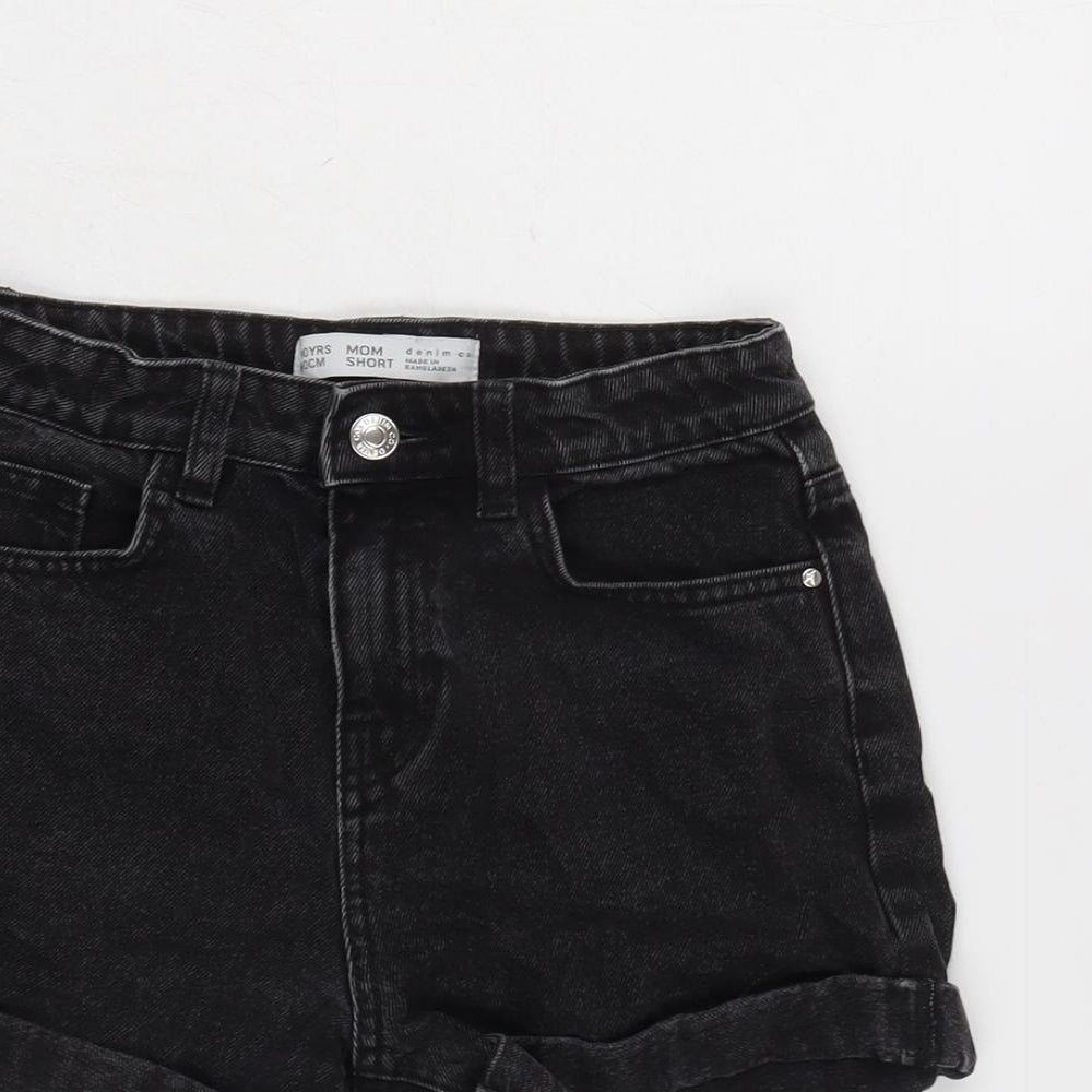 Denim & Co. Girls Black Cotton Boyfriend Shorts Size 9-10 Years Regular Zip